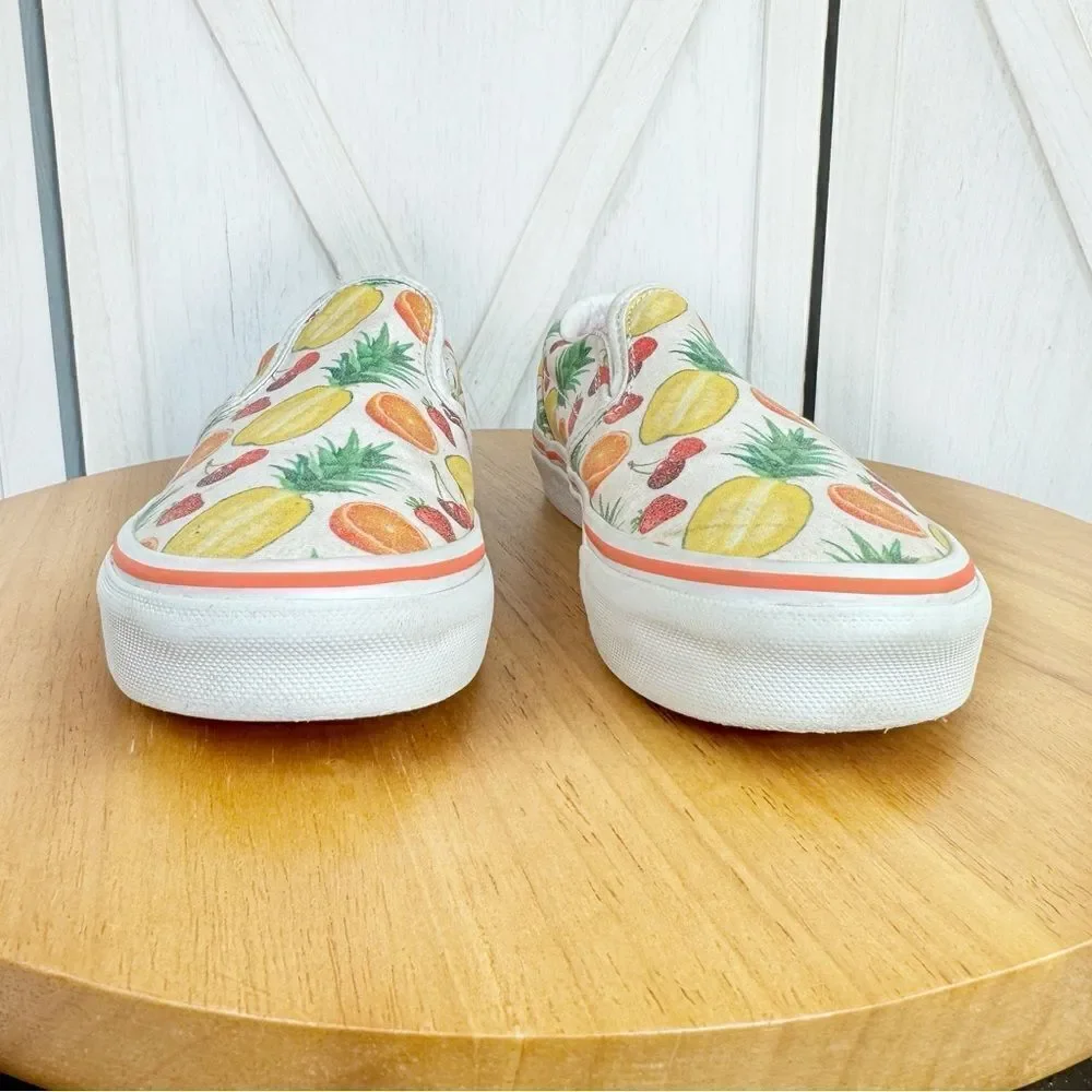 Vans Classic Slip On Sneakers Tropical‎ Fruit Glitter Print Size 3 Big Kids